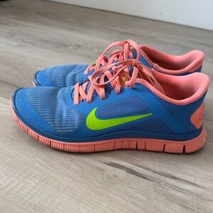 Nike Women’s  Blue & Coral Running Shoes with Lime Swoosh